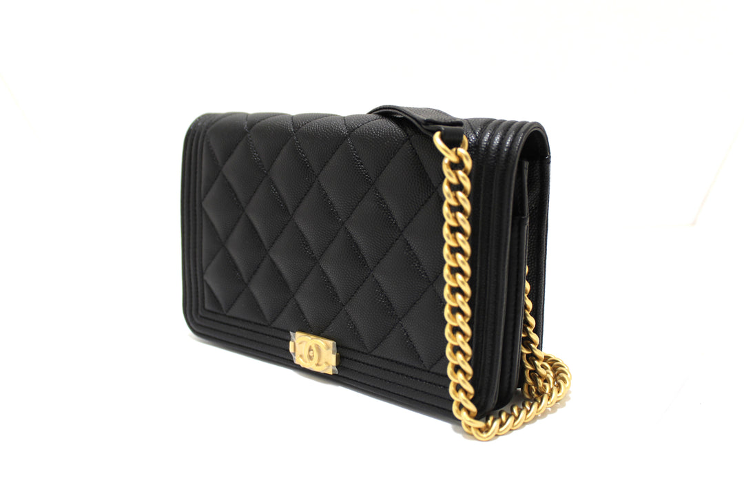 Top Quality Chanel Black Caviar Quilted Leather Boy Wallet On Chain WOC