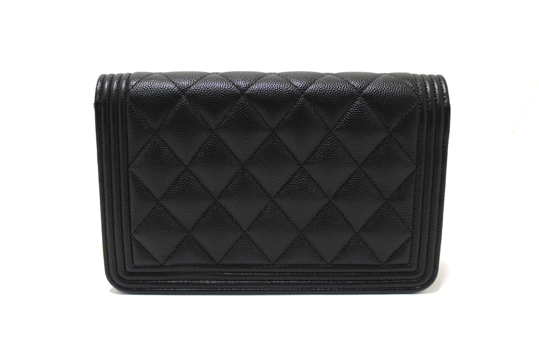 Top Quality Chanel Black Caviar Quilted Leather Boy Wallet On Chain WOC