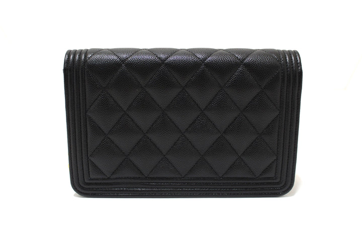 Top Quality Chanel Black Caviar Quilted Leather Boy Wallet On Chain WOC