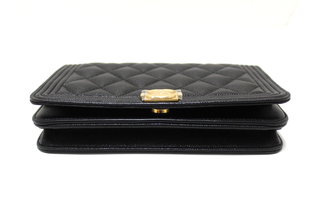 Top Quality Chanel Black Caviar Quilted Leather Boy Wallet On Chain WOC