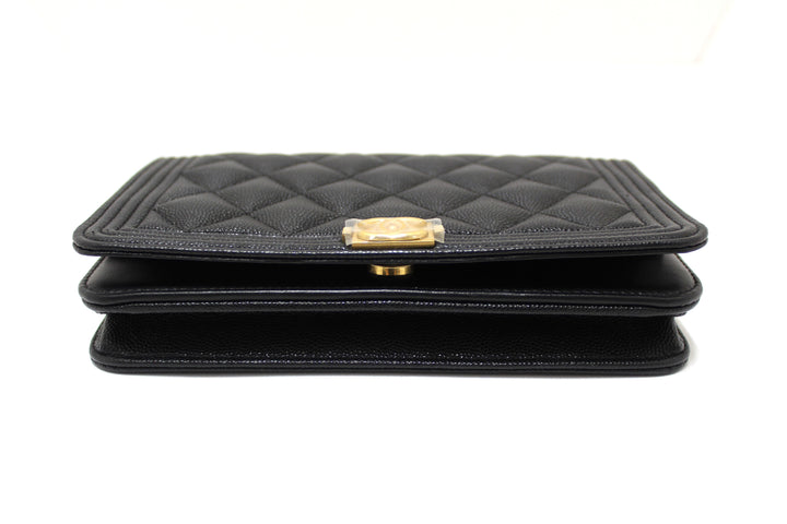 Top Quality Chanel Black Caviar Quilted Leather Boy Wallet On Chain WOC