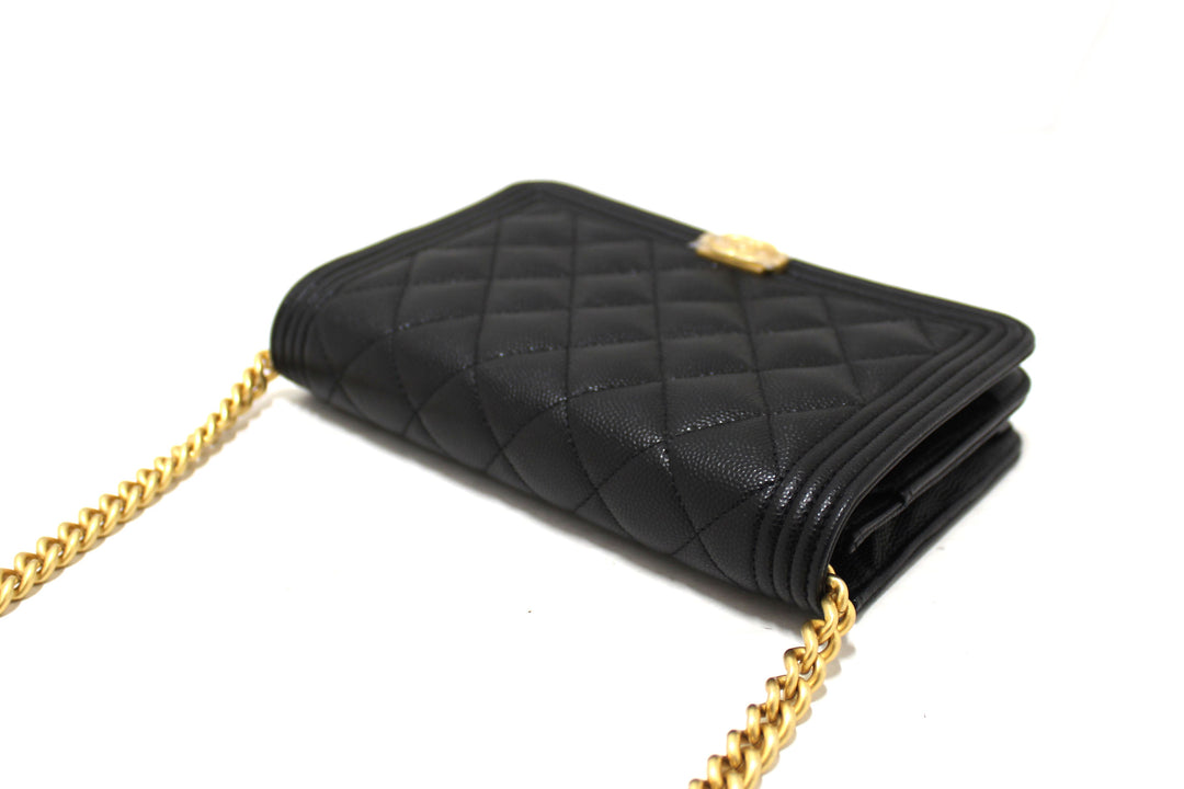 Top Quality Chanel Black Caviar Quilted Leather Boy Wallet On Chain WOC