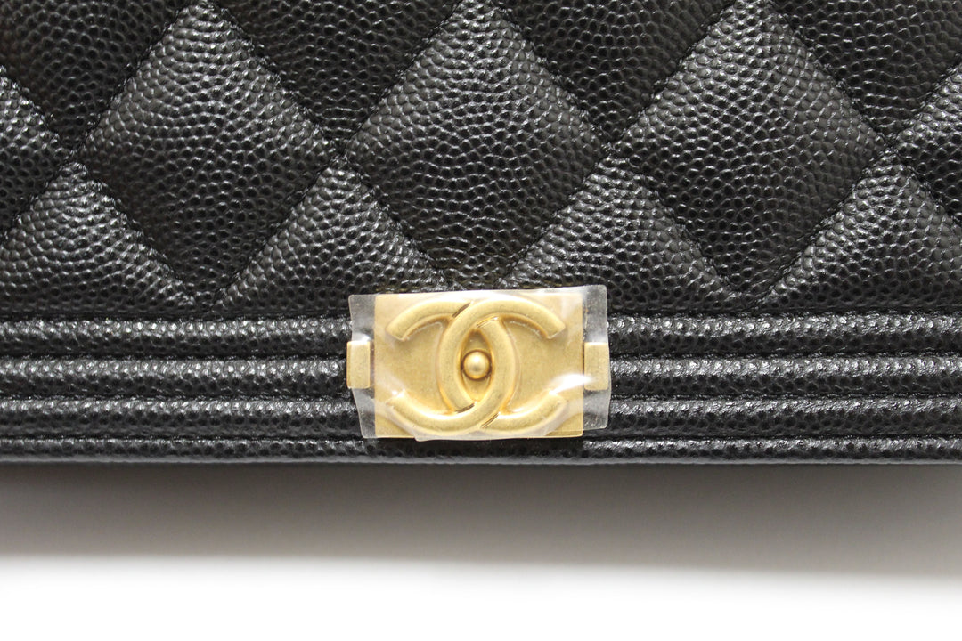 Top Quality Chanel Black Caviar Quilted Leather Boy Wallet On Chain WOC