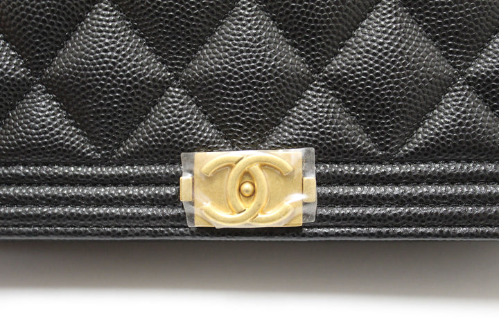 Top Quality Chanel Black Caviar Quilted Leather Boy Wallet On Chain WOC