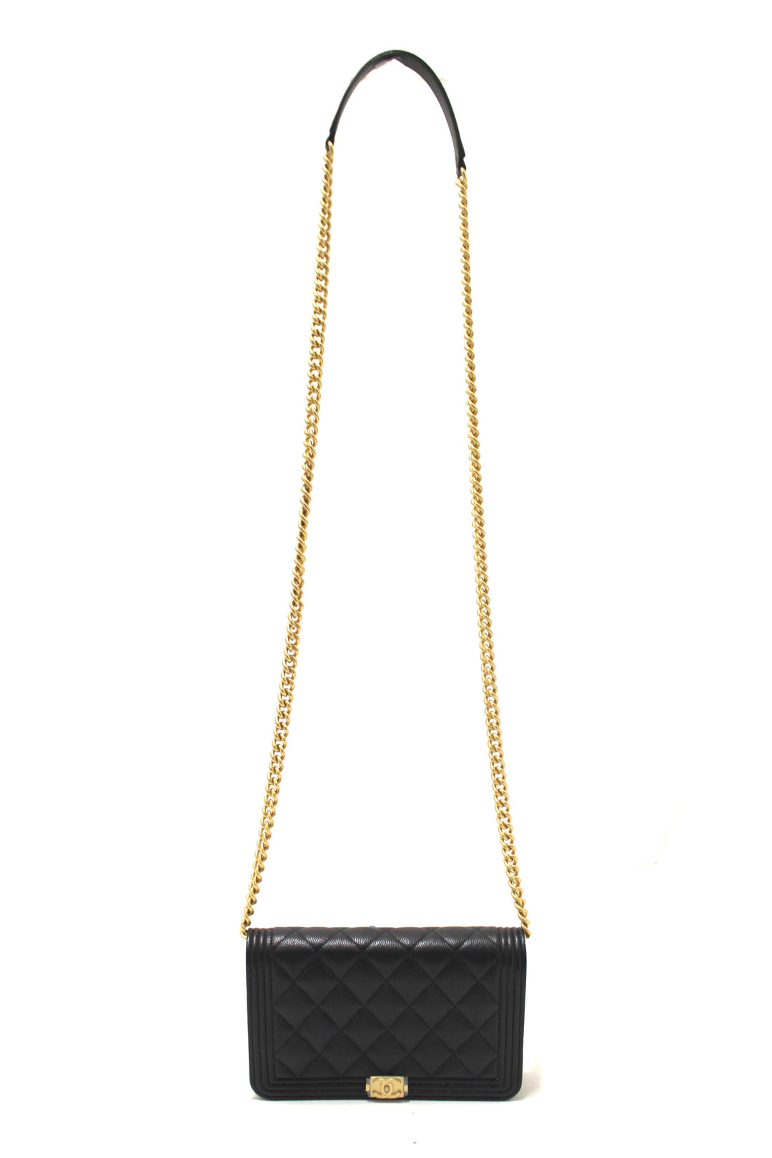 Top Quality Chanel Black Caviar Quilted Leather Boy Wallet On Chain WOC