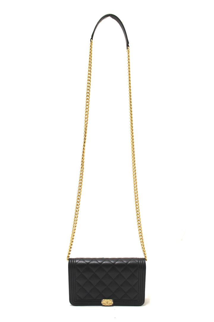 Top Quality Chanel Black Caviar Quilted Leather Boy Wallet On Chain WOC