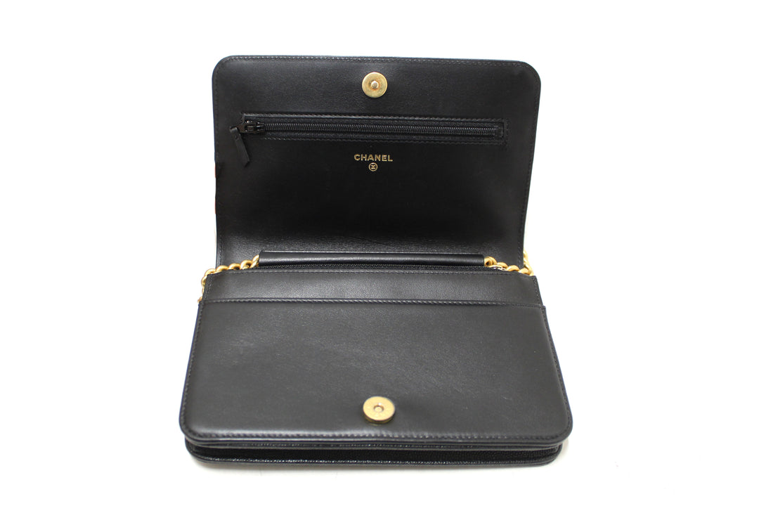 Top Quality Chanel Black Caviar Quilted Leather Boy Wallet On Chain WOC