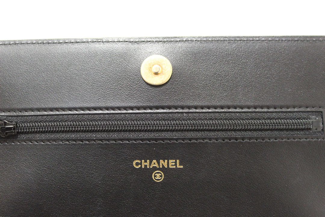 Top Quality Chanel Black Caviar Quilted Leather Boy Wallet On Chain WOC
