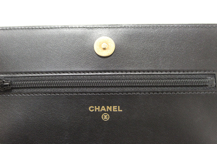 Top Quality Chanel Black Caviar Quilted Leather Boy Wallet On Chain WOC