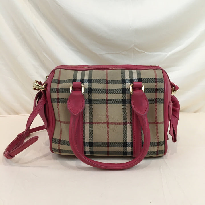 Burberry Pink Check 2ways Boston Bag Sku# 70073