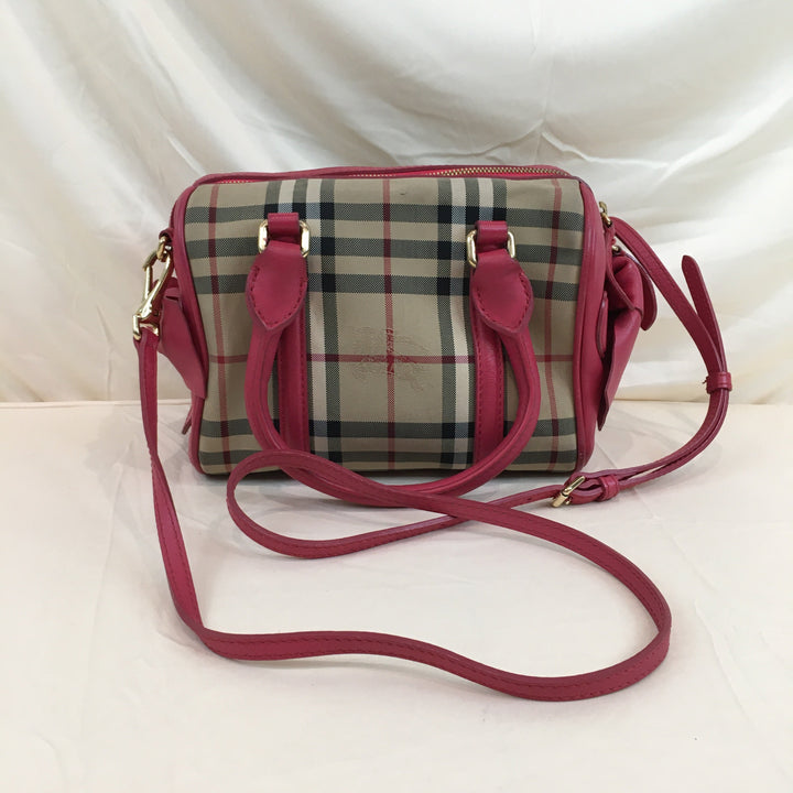 Burberry Pink Check 2ways Boston Bag Sku# 70073