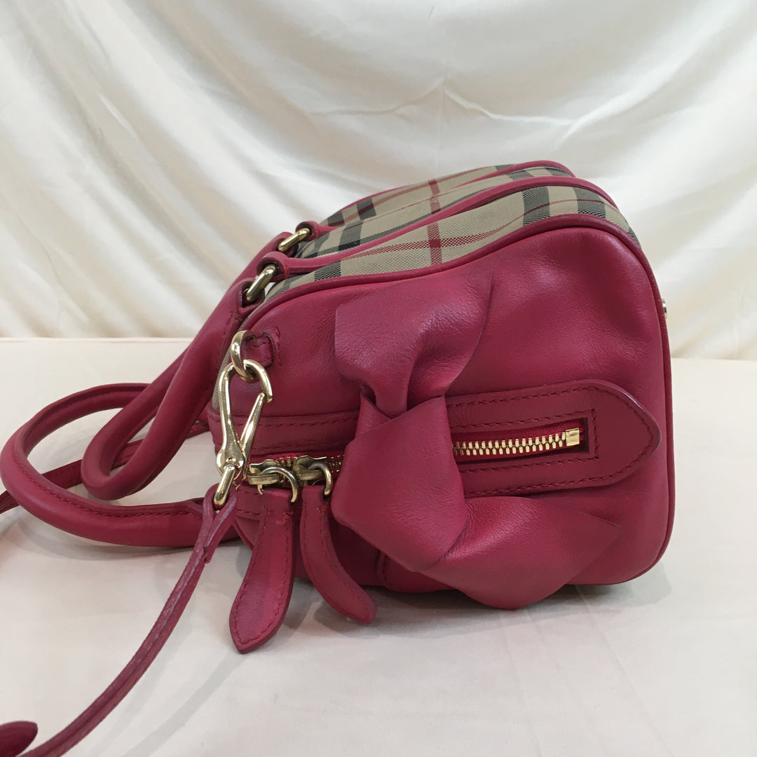 Burberry Pink Check 2ways Boston Bag Sku# 70073