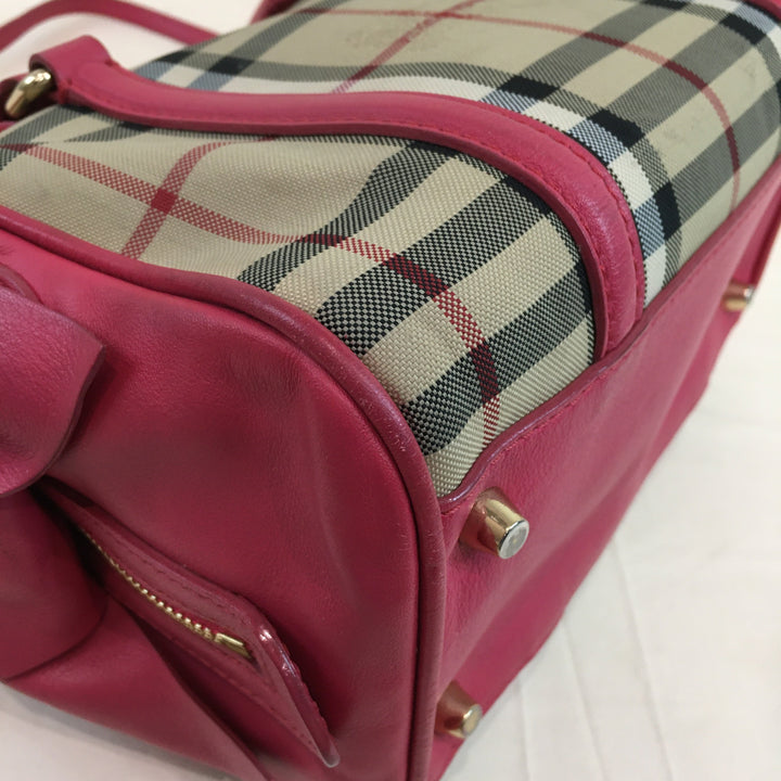 Burberry Pink Check 2ways Boston Bag Sku# 70073