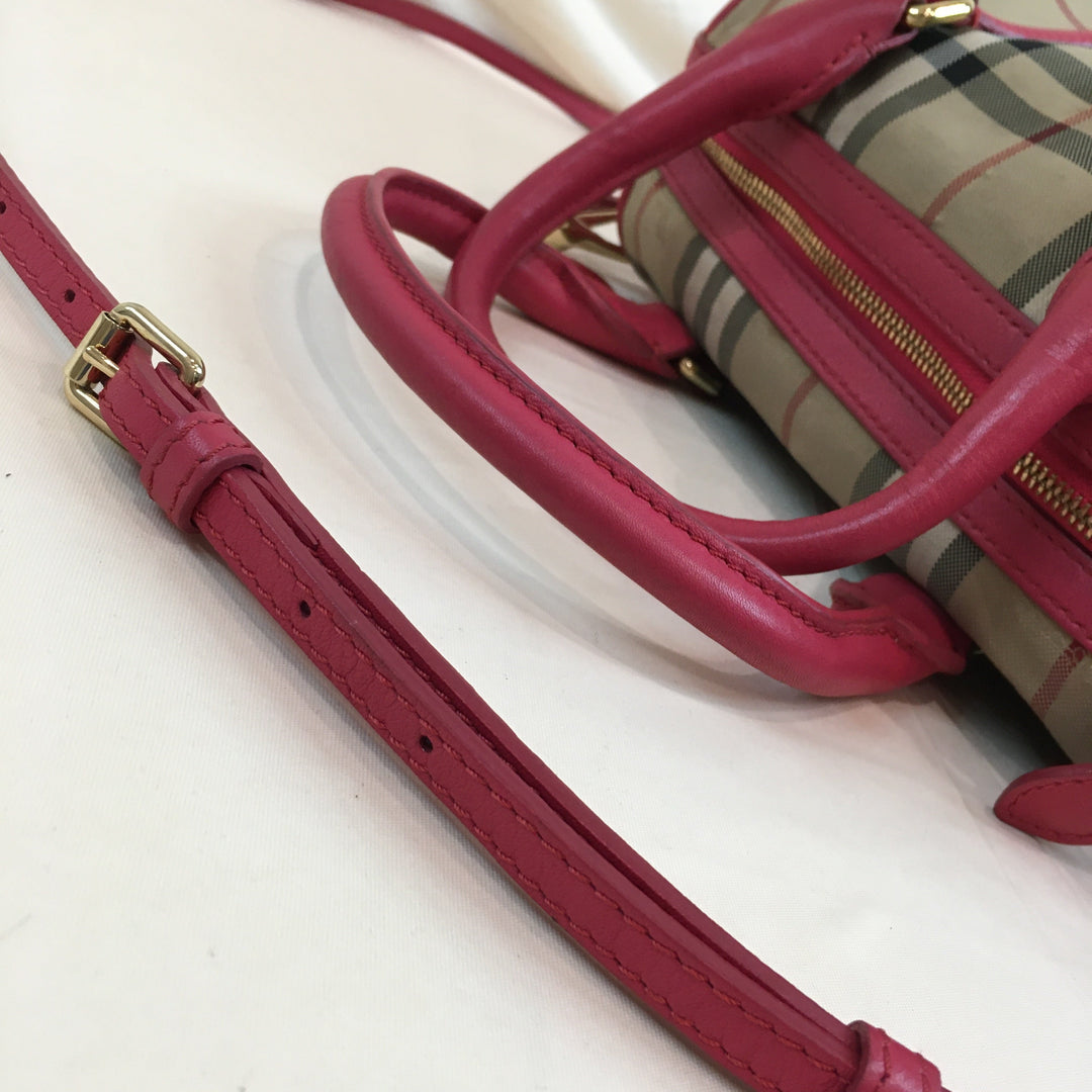 Burberry Pink Check 2ways Boston Bag Sku# 70073