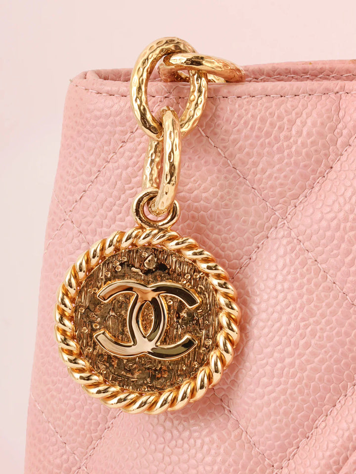 Chanel Around 2003 Made Caviar Skin Cc Mark Stitch Revival Tote Bag Pink