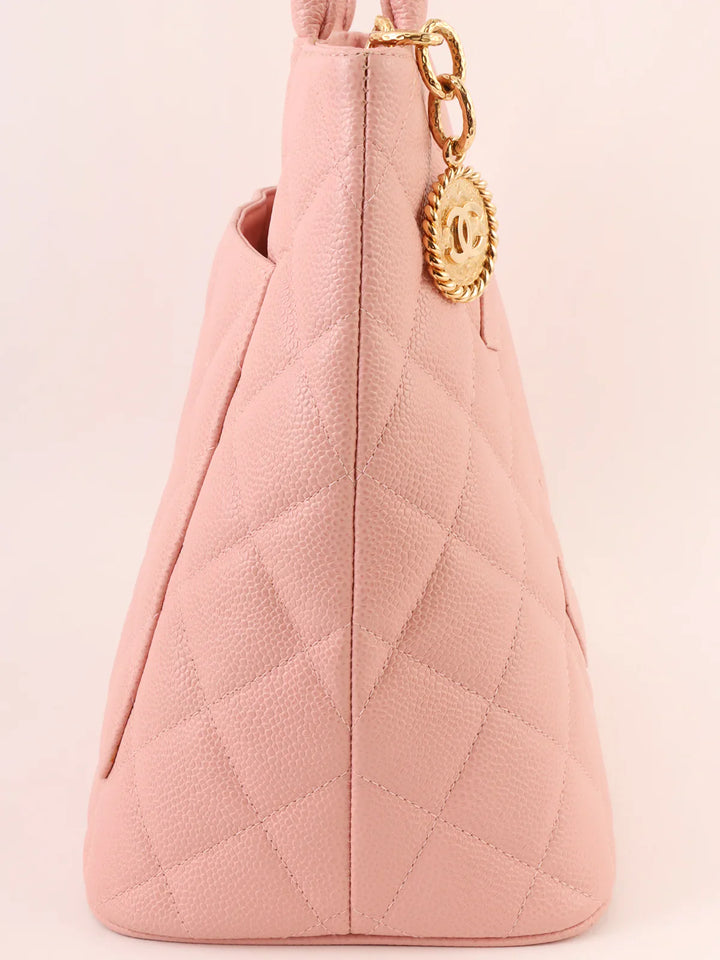 Chanel Around 2003 Made Caviar Skin Cc Mark Stitch Revival Tote Bag Pink