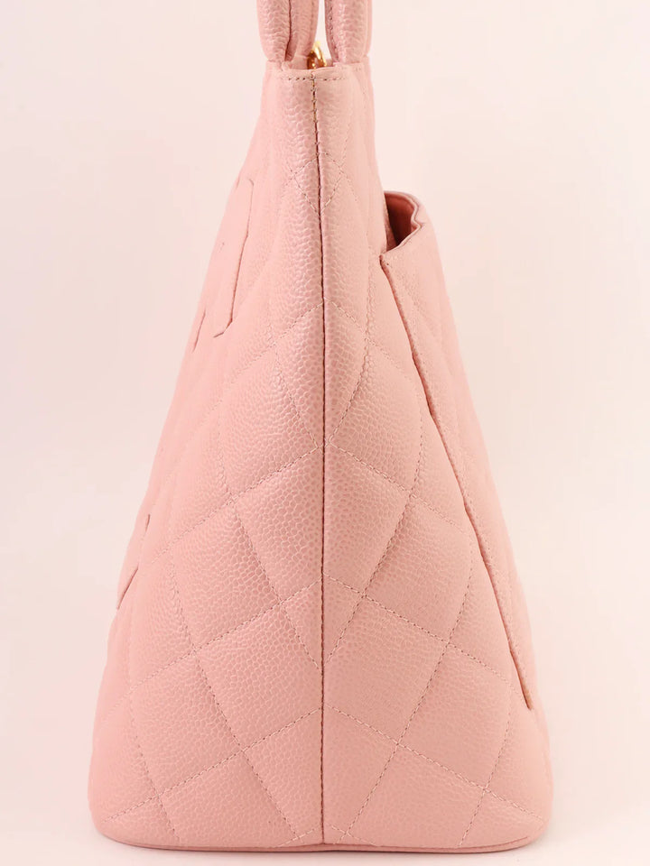 Chanel Around 2003 Made Caviar Skin Cc Mark Stitch Revival Tote Bag Pink