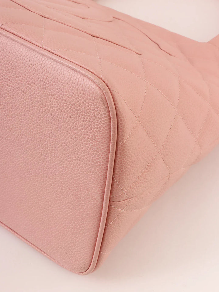 Chanel Around 2003 Made Caviar Skin Cc Mark Stitch Revival Tote Bag Pink