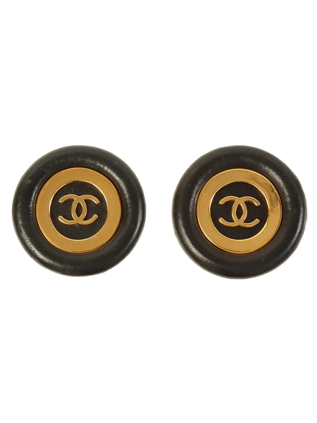 Chanel 1993 Made Round Cc Mark Plate Earrings Gold/Black