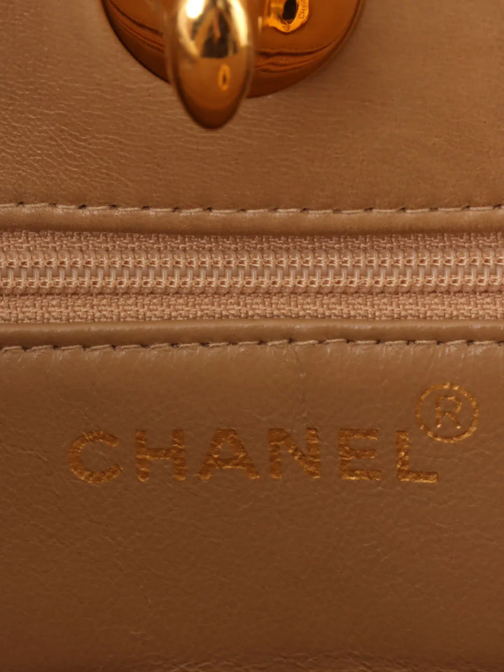 Chanel Around 1995 Made Turn-Lock Tote Bag Beige
