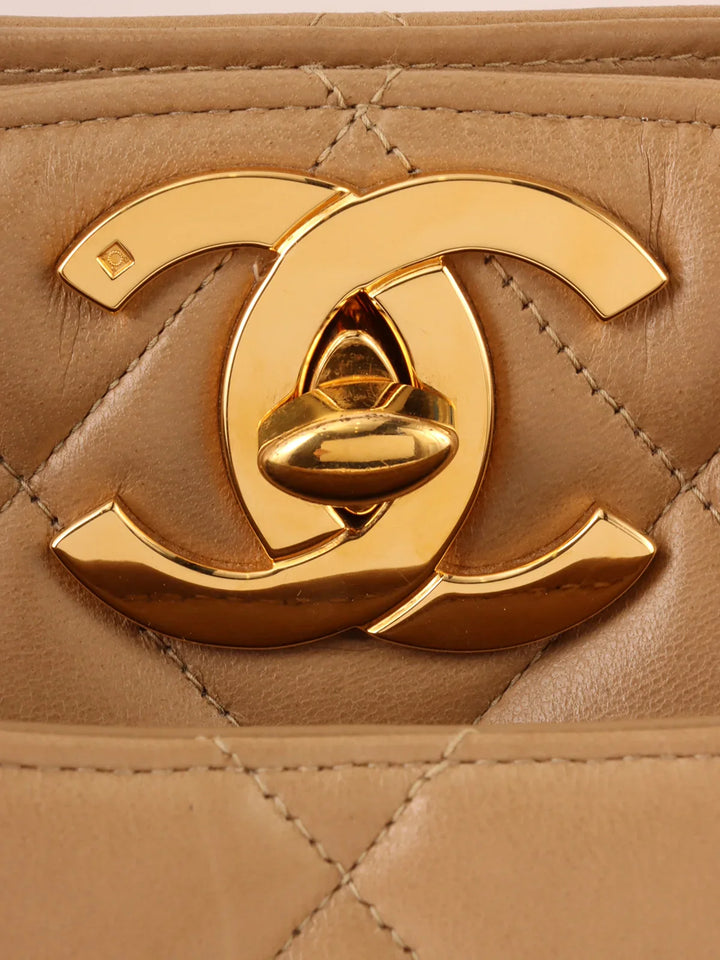 Chanel Around 1995 Made Turn-Lock Tote Bag Beige