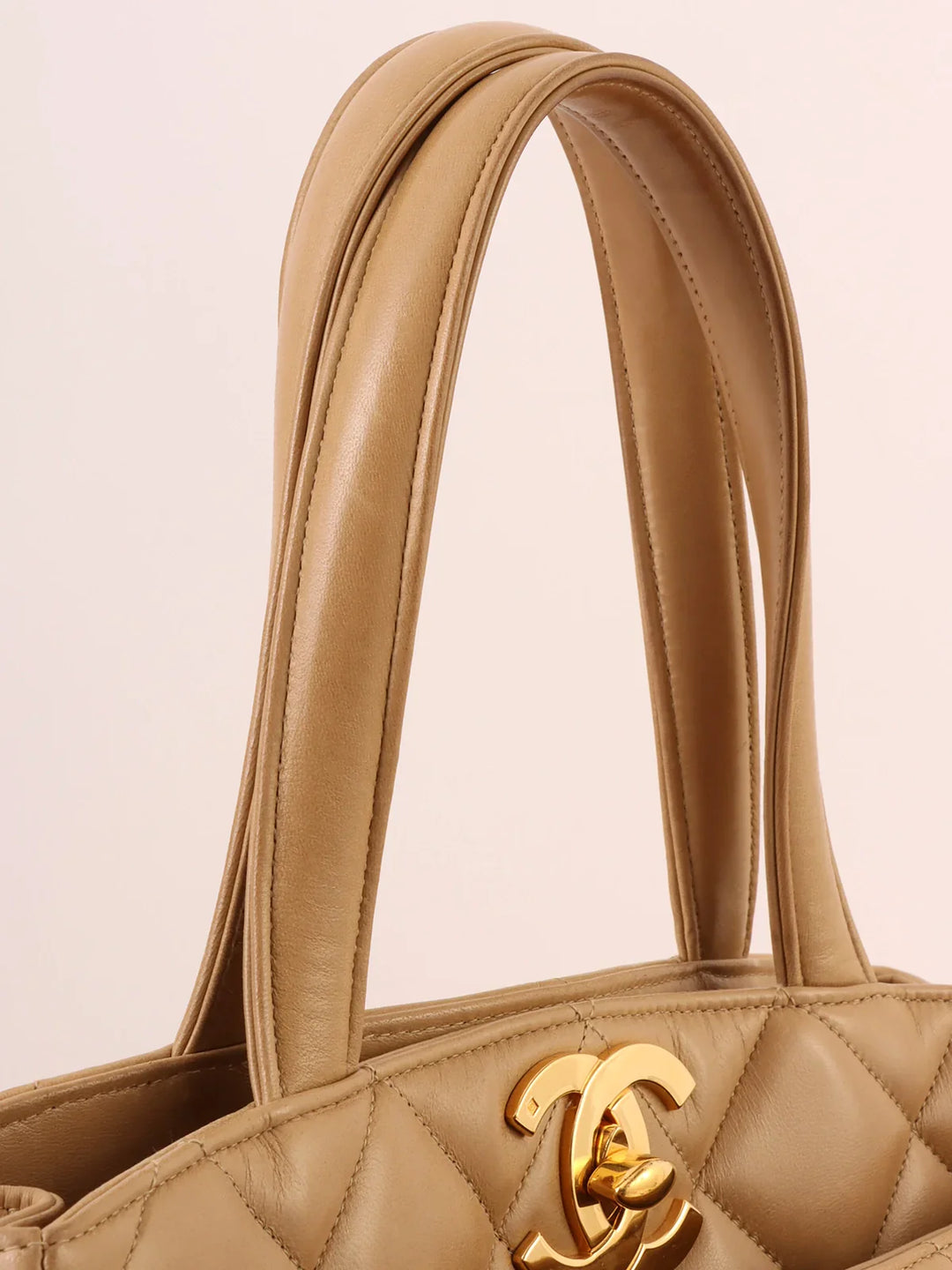 Chanel Around 1995 Made Turn-Lock Tote Bag Beige