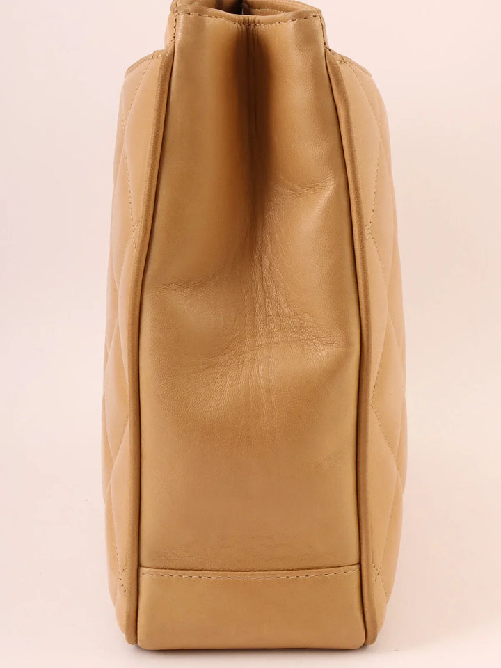 Chanel Around 1995 Made Turn-Lock Tote Bag Beige