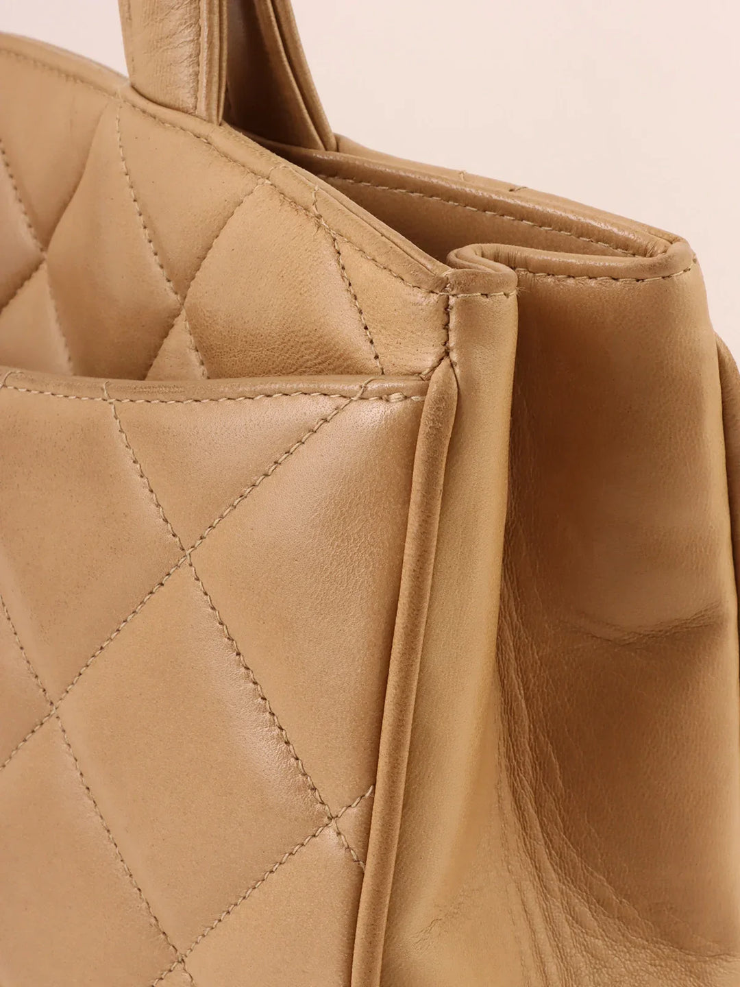 Chanel Around 1995 Made Turn-Lock Tote Bag Beige