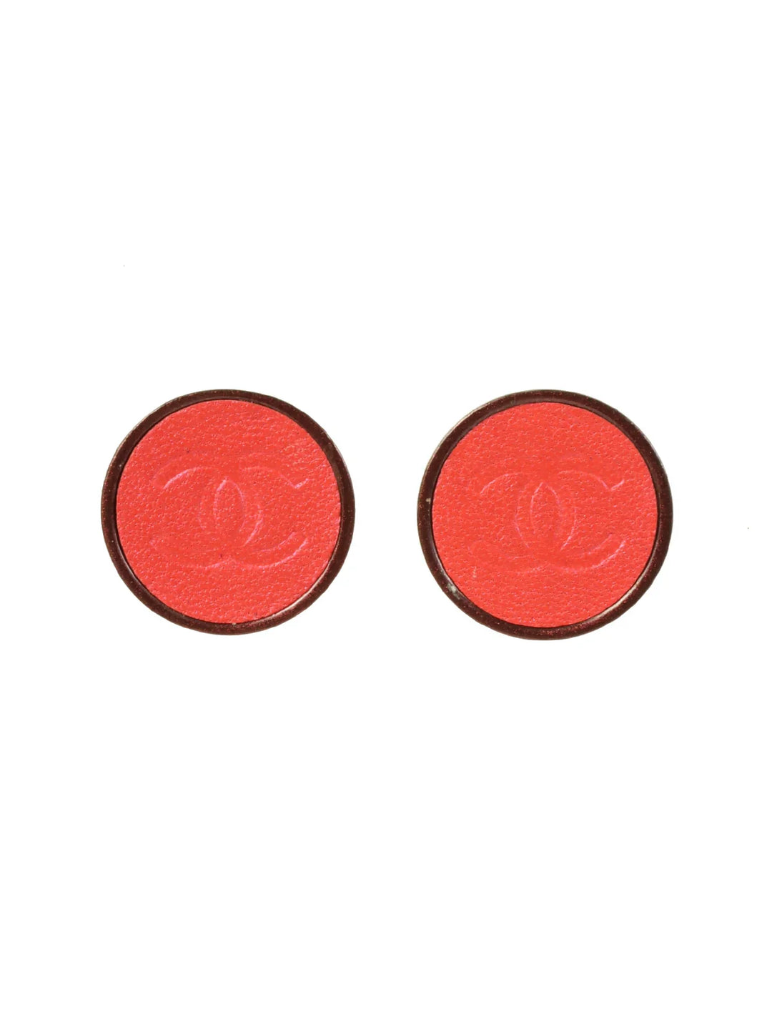 Chanel 2000 Made Round Cc Mark Embossed Earrings Bordeaux/Pink