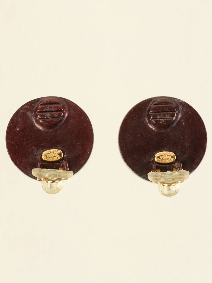 Chanel 2000 Made Round Cc Mark Embossed Earrings Bordeaux/Pink