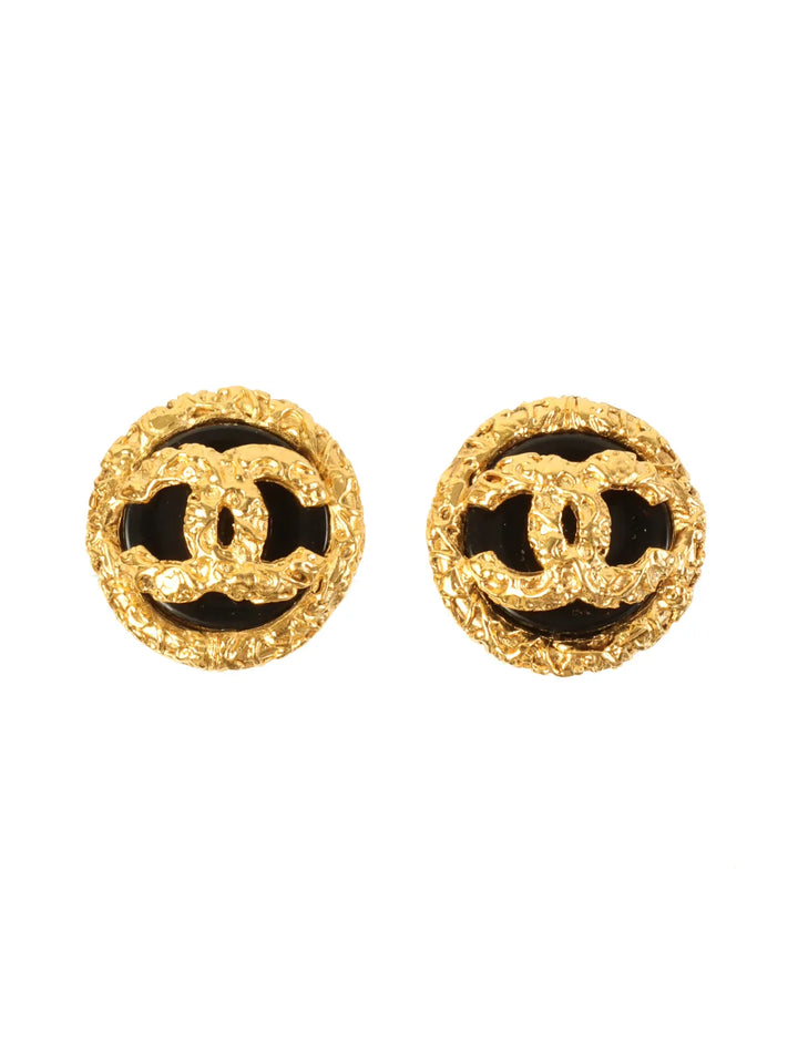 Chanel 1993 Made Round Cc Mark Earrings Gold/Black