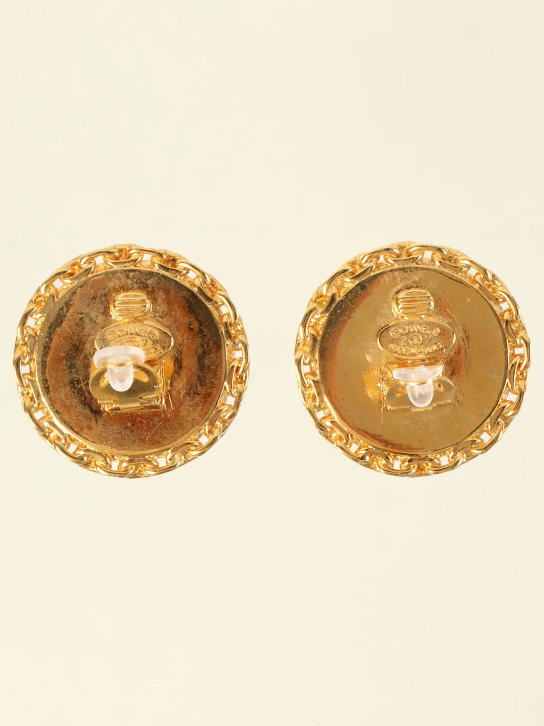 Chanel 1992 Made Chain Motif Round Cc Mark Earrings Black/Gold