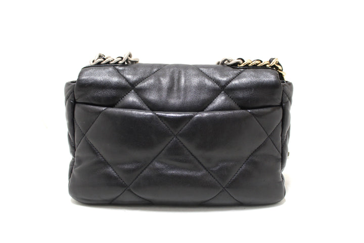 Top Quality Chanel 19 Medium Black Quilted Lambskin Leather Shoulder Crossbody Bag