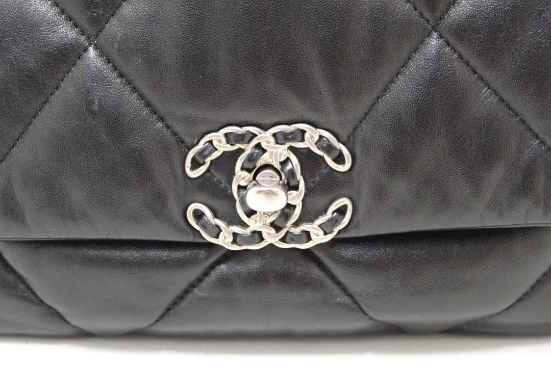 Top Quality Chanel 19 Medium Black Quilted Lambskin Leather Shoulder Crossbody Bag