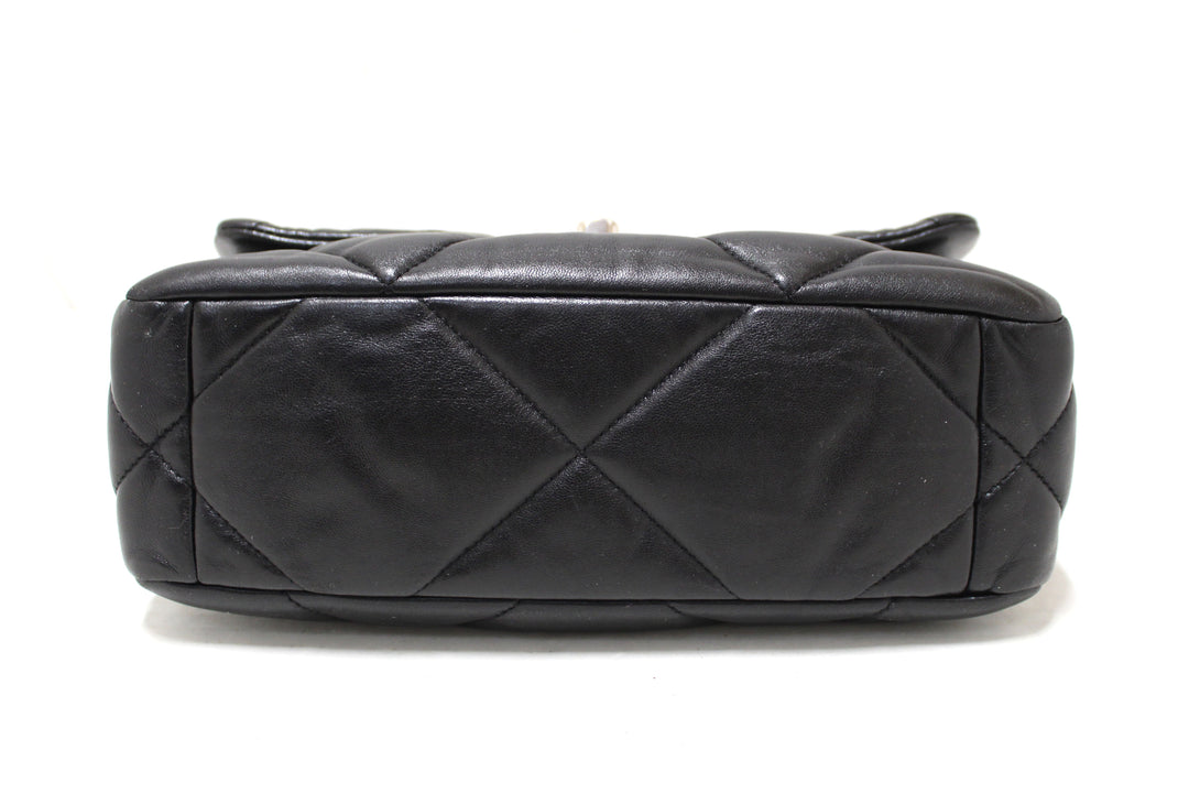 Top Quality Chanel 19 Medium Black Quilted Lambskin Leather Shoulder Crossbody Bag