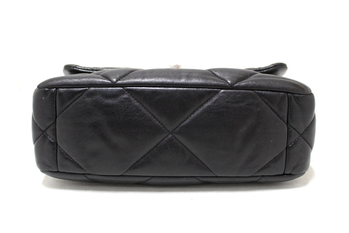 Top Quality Chanel 19 Medium Black Quilted Lambskin Leather Shoulder Crossbody Bag