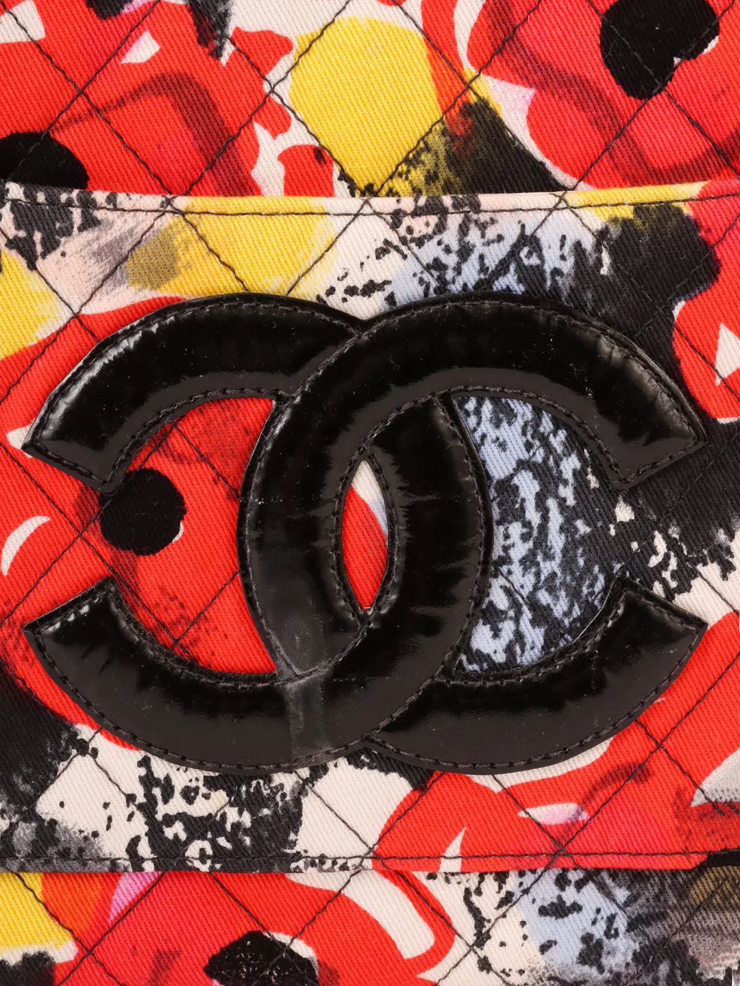 Chanel Around 1997 Made Cotton Camellia Pattern Cc Mark Top Handle Bag Multi
