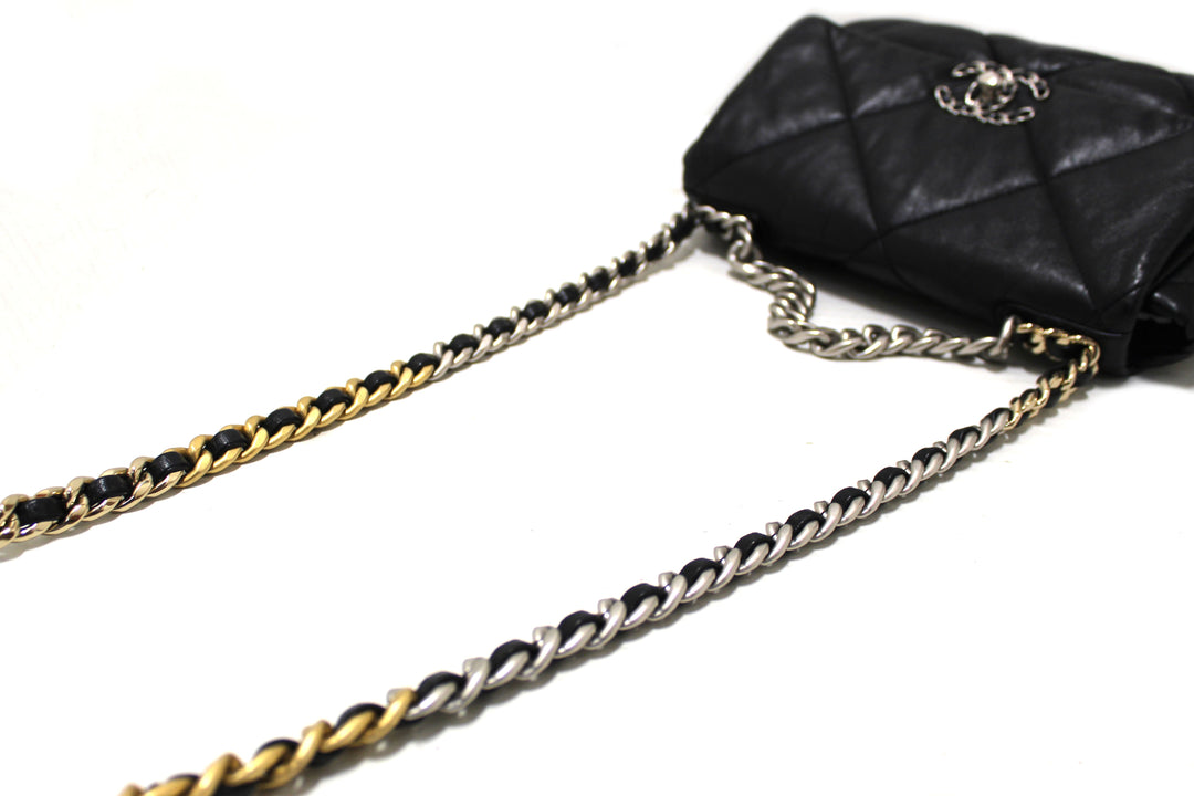 Top Quality Chanel 19 Medium Black Quilted Lambskin Leather Shoulder Crossbody Bag