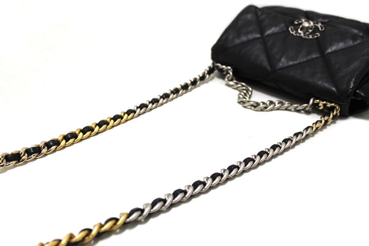 Top Quality Chanel 19 Medium Black Quilted Lambskin Leather Shoulder Crossbody Bag