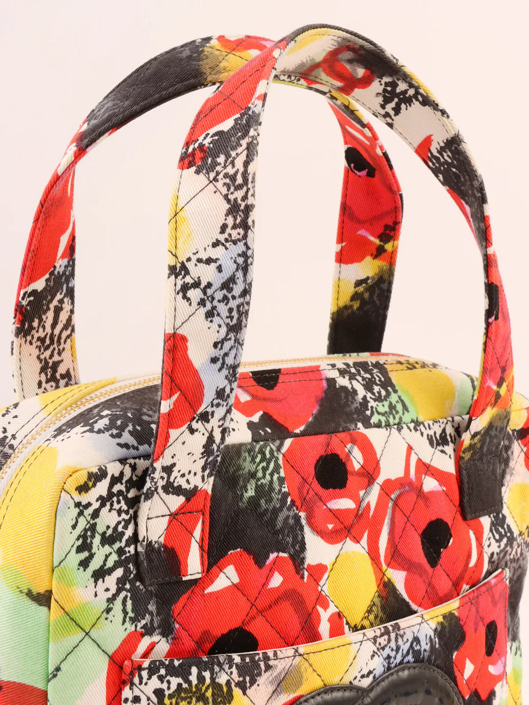 Chanel Around 1997 Made Cotton Camellia Pattern Cc Mark Top Handle Bag Multi