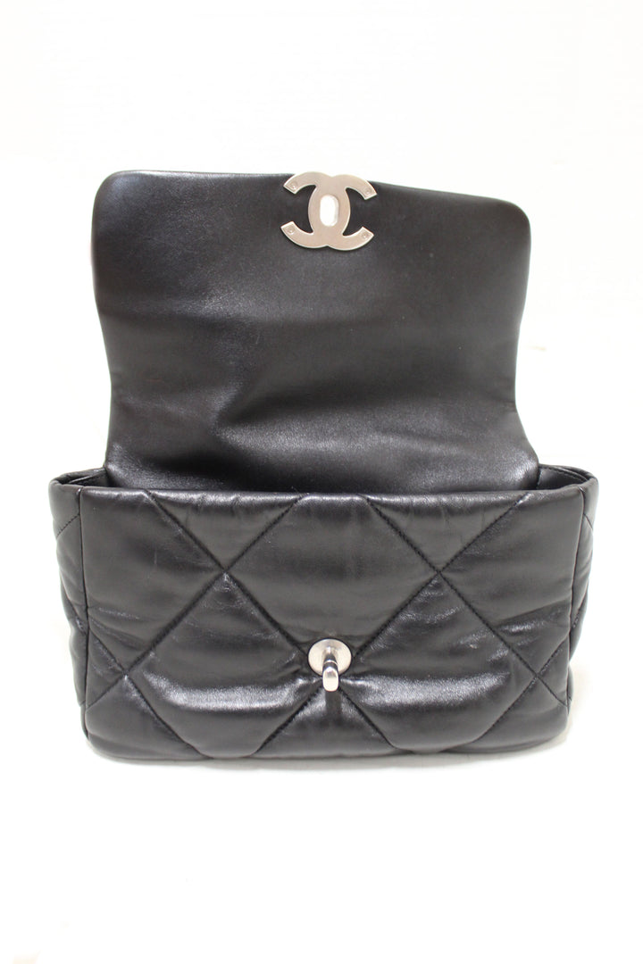 Top Quality Chanel 19 Medium Black Quilted Lambskin Leather Shoulder Crossbody Bag