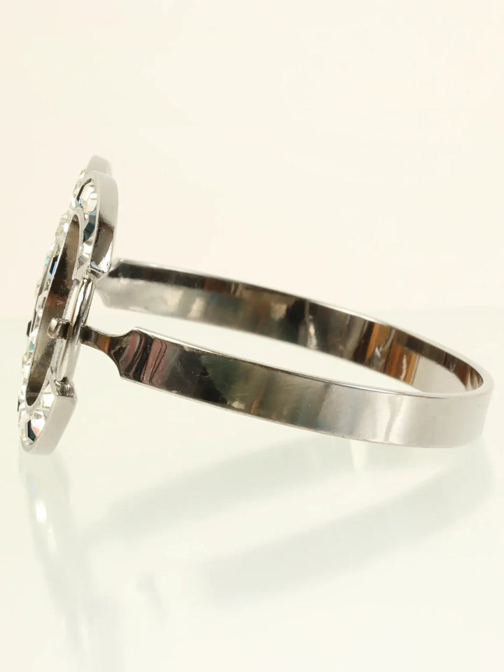 Chanel 2005 Made Rhinestone Cc Mark Bangle Black/Silver