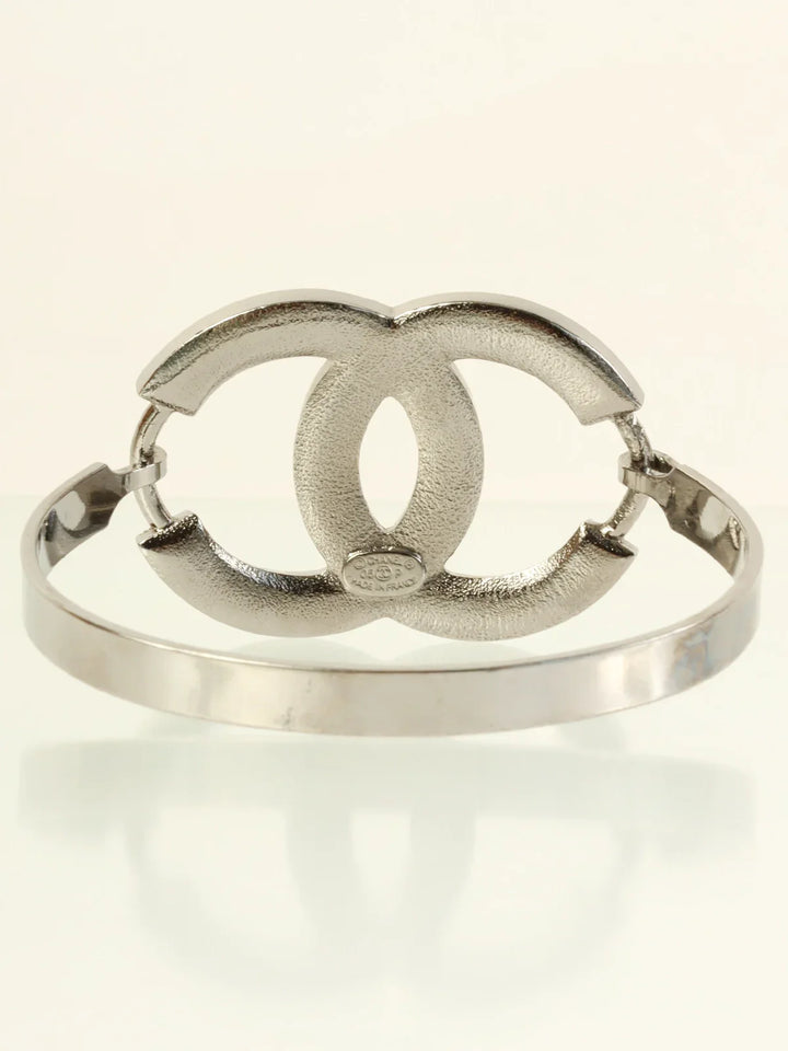 Chanel 2005 Made Rhinestone Cc Mark Bangle Black/Silver