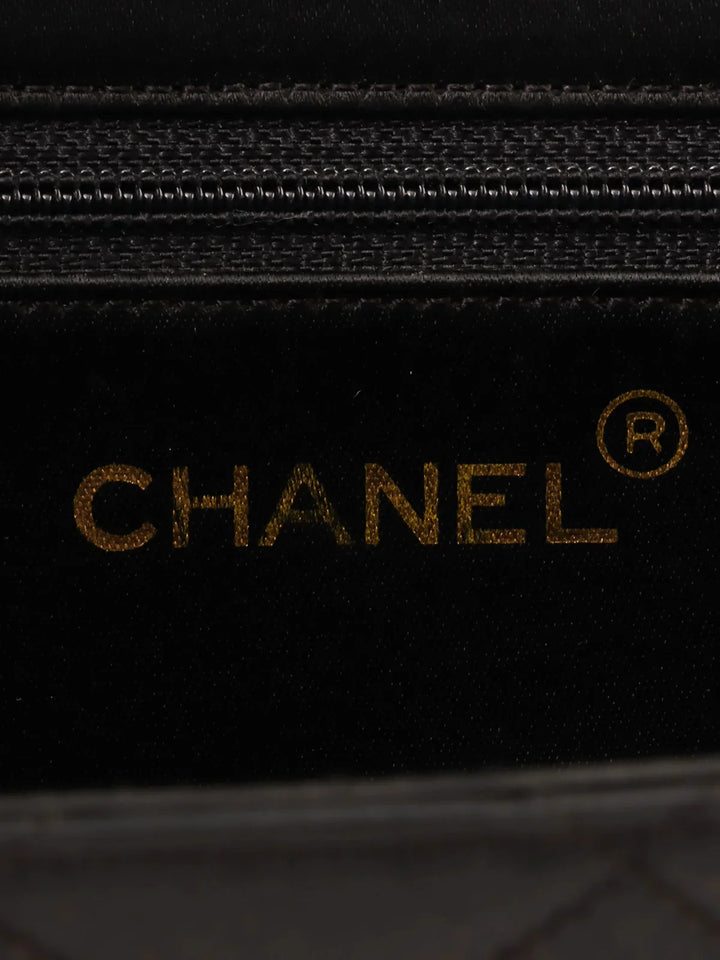 Chanel Around 1985~1990 Made Silk Satin Cc Mark Plate Chain Bag Mini Black