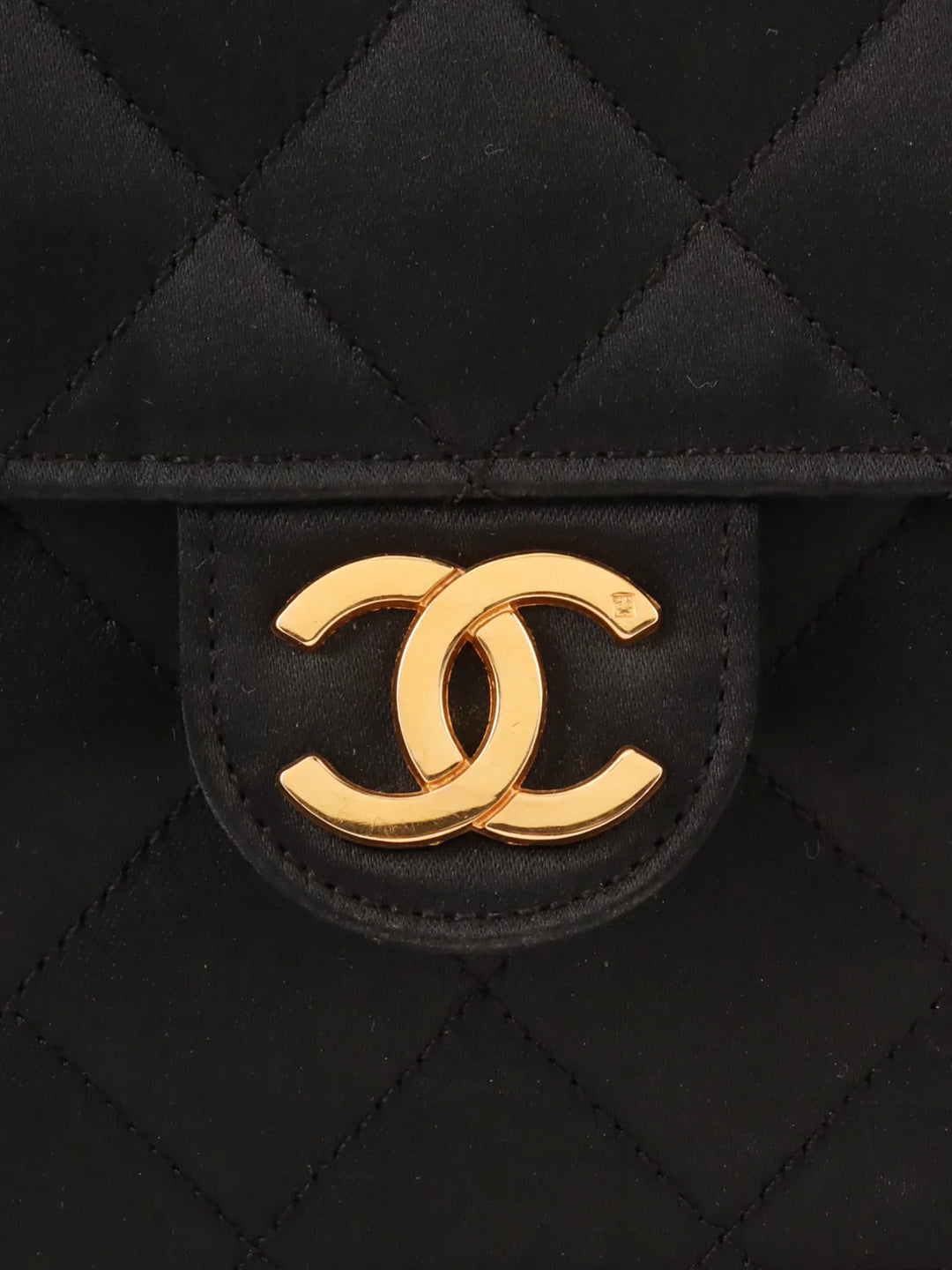 Chanel Around 1985~1990 Made Silk Satin Cc Mark Plate Chain Bag Mini Black