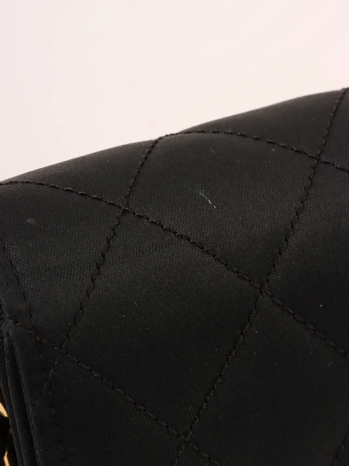 Chanel Around 1985~1990 Made Silk Satin Cc Mark Plate Chain Bag Mini Black