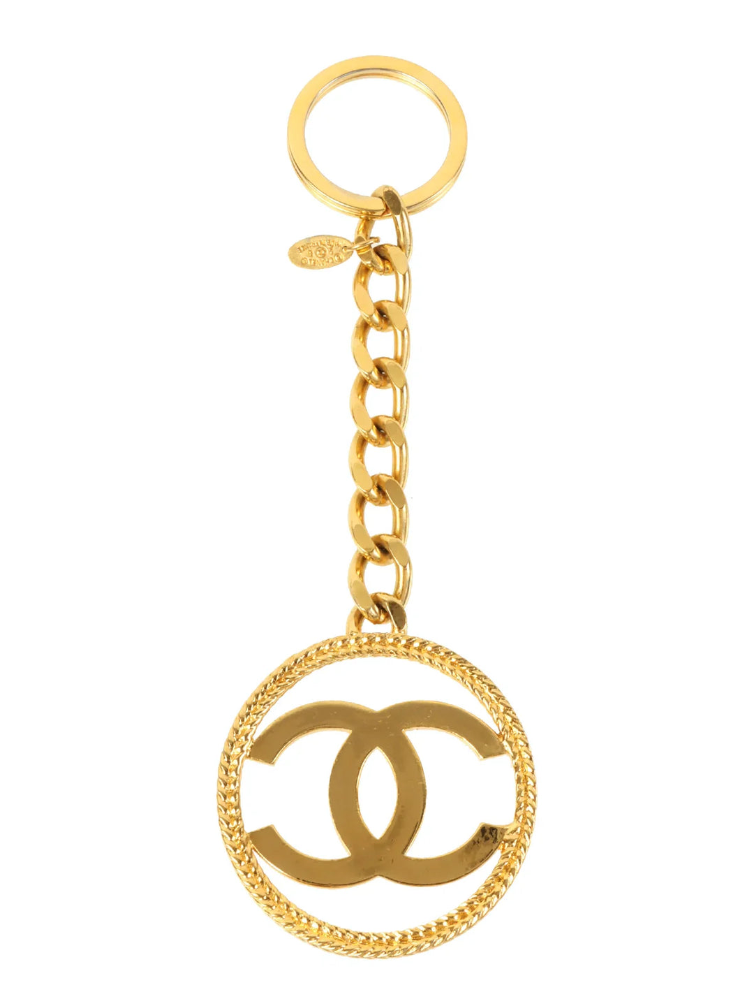 Chanel 1991 Made Round Cc Mark Cutout Key Ring Gold
