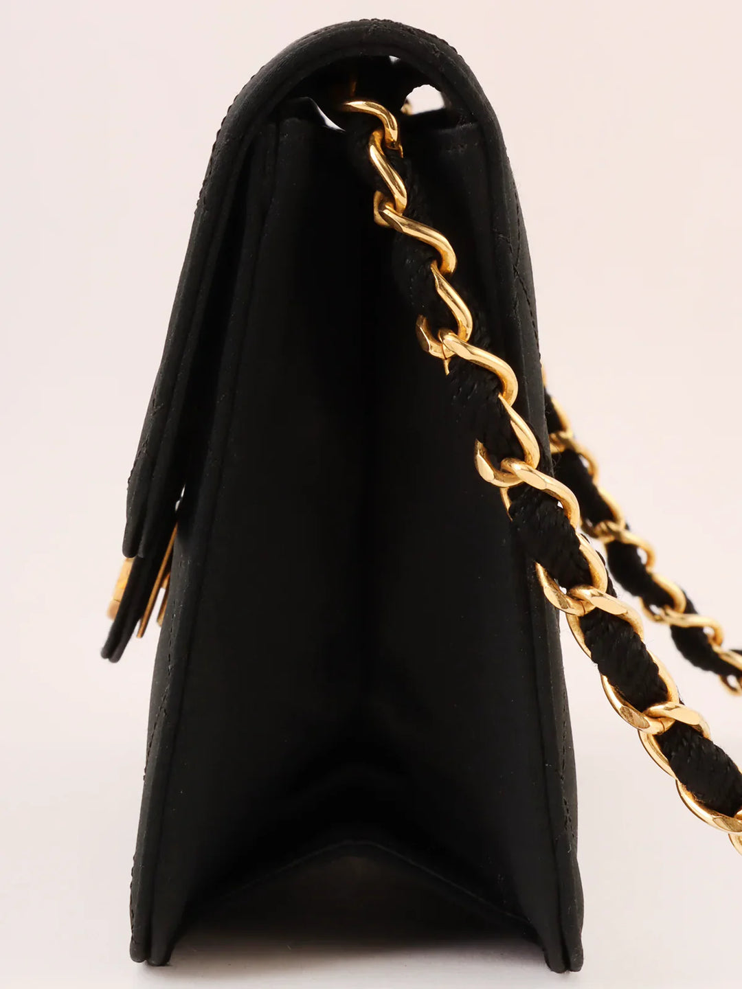 Chanel Around 1985~1990 Made Silk Satin Cc Mark Plate Chain Bag Mini Black