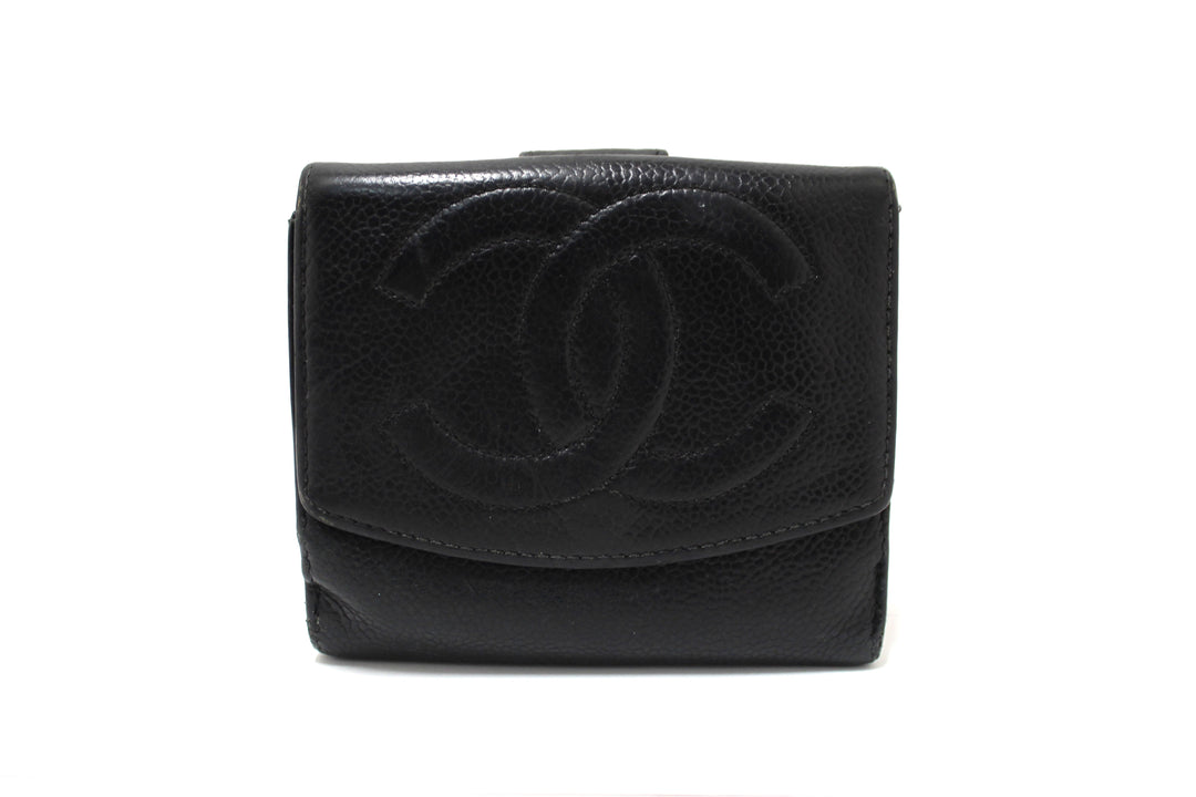 Vintage Chanel Black Caviar Leather Timeless CC Small Wallet | Italystation.com