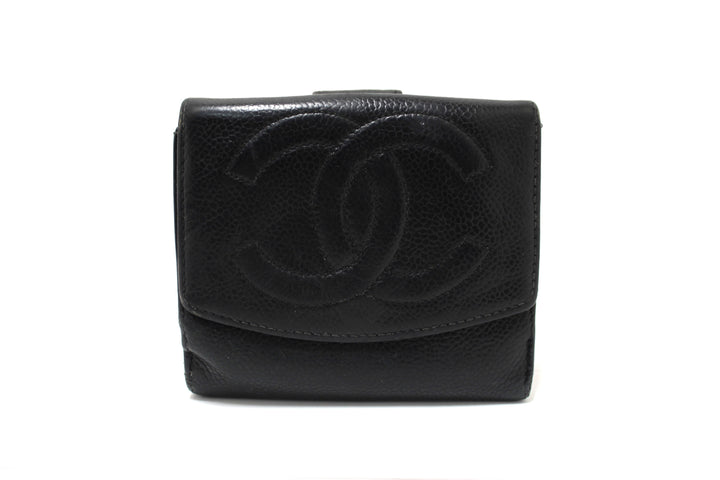 Vintage Chanel Black Caviar Leather Timeless CC Small Wallet | Italystation.com